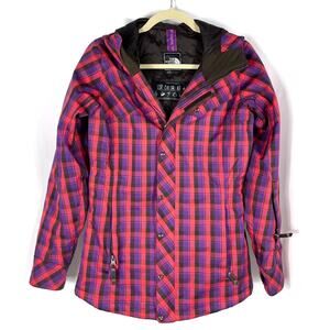 The North Face Cryptic Jacket Recco Purple Pink Plaid Hooded Hyvent Ski Sz XS